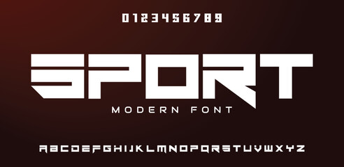 Sport, Abstract, Digital modern alphabet font. Logo creative font, type, technology, movie, digital, music, movie. Font and illustration in vector format.