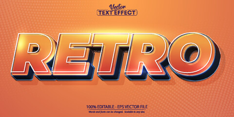 Retro comic text effect on dots pattern. Editable pop art text style. Vector illustration, vintage design, pop art style.