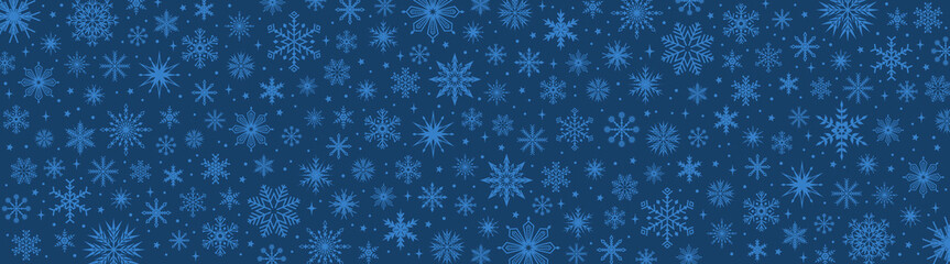 Christmas banner with snowflakes on a blue background. Vector illustration