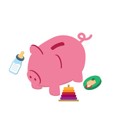 saving plan expense with piggy bank for child support or having family