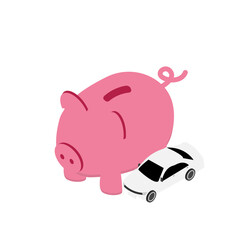 saving plan expense with piggy bank for car or vehicle