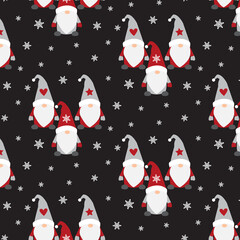 Christmas seamless pattern with scandinavian gnome and snowflakes. Can be used for fabric, wrapping paper, scrapbooking, textile, poster, banner and other christmas design. Flat style.