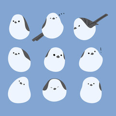 long tailed tit or shima enaga 2 cute on a blue background, vector illustration