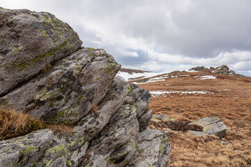 Scenic view of rock formations Steinerne Hochzeit on the hiking trail from Klippitztoerl to...