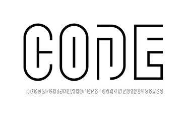 Digital font alphabet from thin segment line, minimal technology style letters and numbers