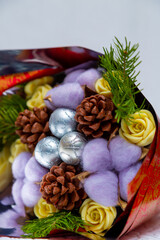 chocolate candy from box on white background close