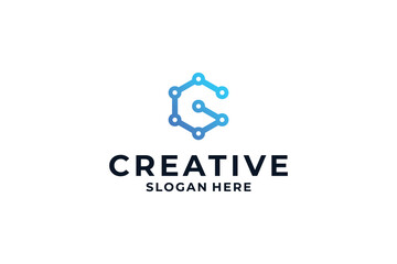 Obraz premium letter G logo design with dot, connection and digital concept.