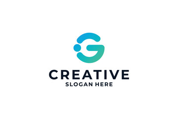 letter G logo design with dot, connection and digital concept.