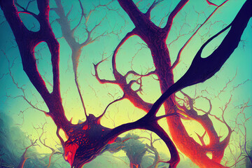 background with tree. Modern digital illustration.
