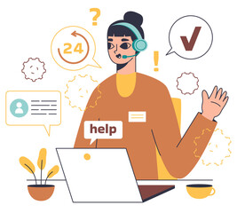 Female personal assistant, customer service worker. Online consulting, technical specialist solving problem, support hotline service operator flat vector illustration on white background