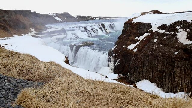 Gullfoss waterfall spring time in Iceland