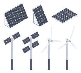 Isometric blue solar panels. Alternative eco green energy, renewable energy sources, solar battery panels 3d isolated flat vector illustration on white background