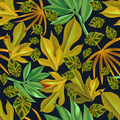 Seamles Leaves Pattern In Elegant Style. Palm leaves background. Tropical palm leaves, jungle leaves seamless floral pattern background - 545689768