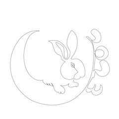 New year’s 2023 Chinese new year 2023 year of the Rabbit on half moon in single line style . New year symbol 2023 logo. year of the rabbit silhouette illustration isolated flat continues line vector.