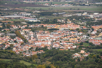 Fototapeta na wymiar View of part of the town of Sintra in Portugal from the Moorish fortress which overlooks the town.