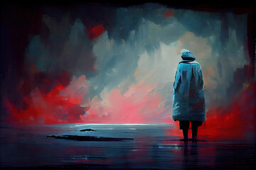 Fototapeta premium silhouette of a lonely person. Modern digital illustration.