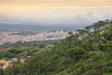 View of part of the town of Sintra in Portugal from the Moorish fortress which overlooks the town.