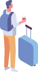 Isometric man with luggage in airport. Trip, airport. 
