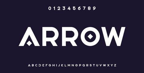 Obraz premium Modern tech font. Abstract geometric expanded sci-fi alphabet, clean monospaced letter set. Typography and technology vector illustration. 