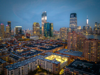 Fototapeta premium Aerial Drone of Jersey City Sunset 