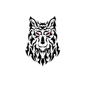 tribal tattoo design angry wolf face head with red eyes