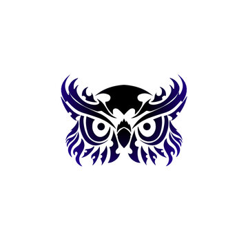 Tribal tattoo design with an owl face in bluish black