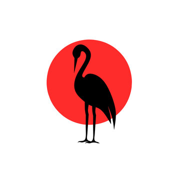 stork silhouette design with japanese style design