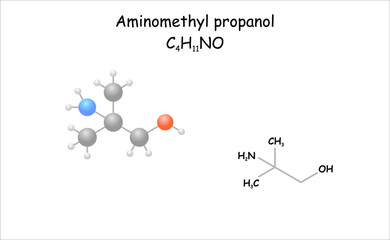 Stylized molecule model/structural formula of aminomethyl propanol.
