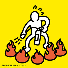 シンプルな人間のアイコンシリーズ　「火を消す人、SNSでのblow upに対処する人」