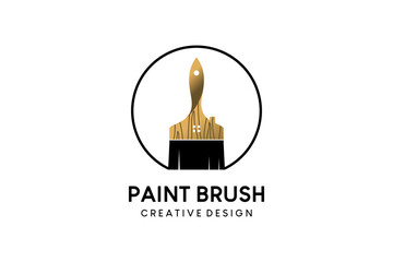 Paint brush icon logo design with creative wood motif concept