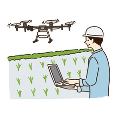 農業　農家　ドローン　スマート農業　イラスト