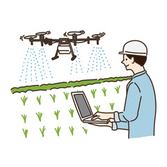 農業　農家　ドローン　スマート農業　イラスト