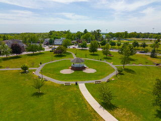 Burlington historic town center aerial view on Town Common in summer, town of Burlington,...