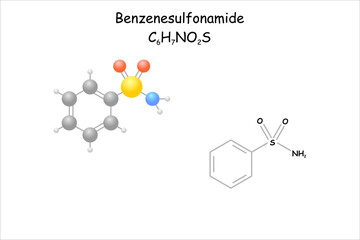 Stylized molecule model/structural formula of benzenesulfonamide.