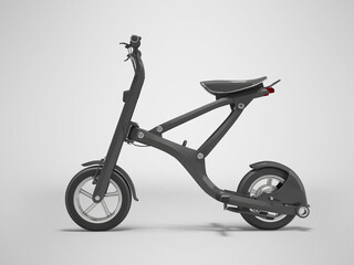 3d illustration folding electric scooter side view on gray background with shadow