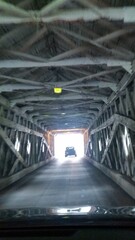 Inside an old covered bridge in New England