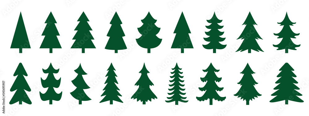 Wall mural collection of a christmas trees shapes. illustration on transparent background