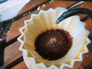 Morning hot black coffee making 