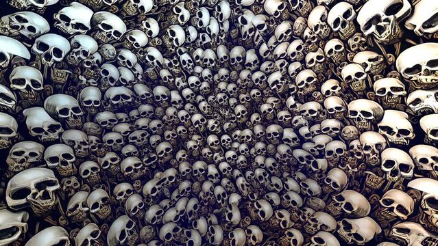 Seamless animation of a futuristic tunnel with illustration of skulls. Halloween background for events and parties.