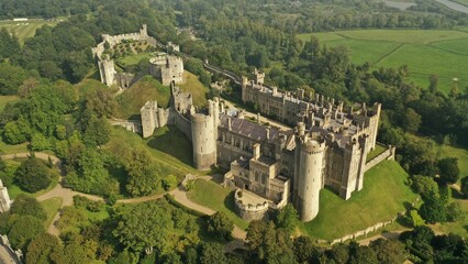 Aerial view of mesmerizing Arundel castle surrounded by green trees and fields