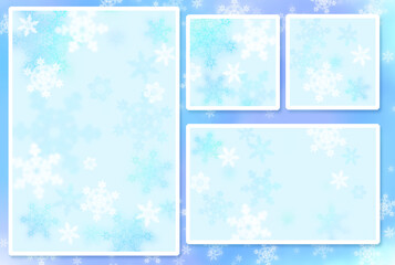 雪の結晶の青い水彩調フレームセット２（葉書、名刺など）