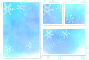 雪の結晶の青い水彩調フレームセット（葉書、名刺など）