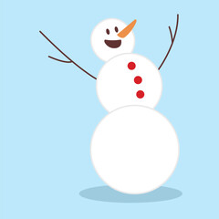 Snowy snowman. Festive and Christmas greeting card. Flat design