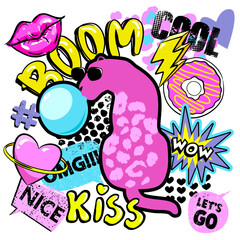 Abstract drawing for t-shirts.Cute leopard with sunglasses. Creative design for girl. Fashion illustration in teen style    © artlavi_design