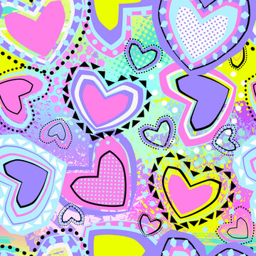 Bright pattern with hearts. Texture background. Wallpaper for teenager girls. Fashion style