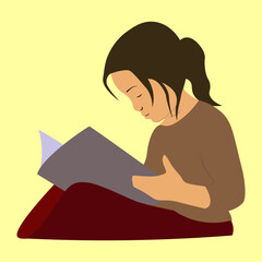 girl reading a book. cartoon girl.