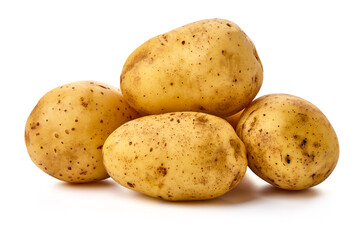 New washed pototoes, isolated on white background.
