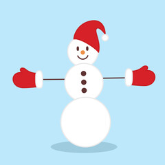 Snowy snowman. Festive and Christmas greeting card. Flat design