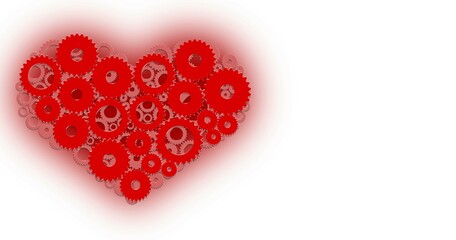 On a white background, a heart consisting of red and pink gears. The concept of medicine and health, cardiology.