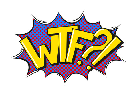 Text WTF?! in the explosion cloud. Illustration on transparent background